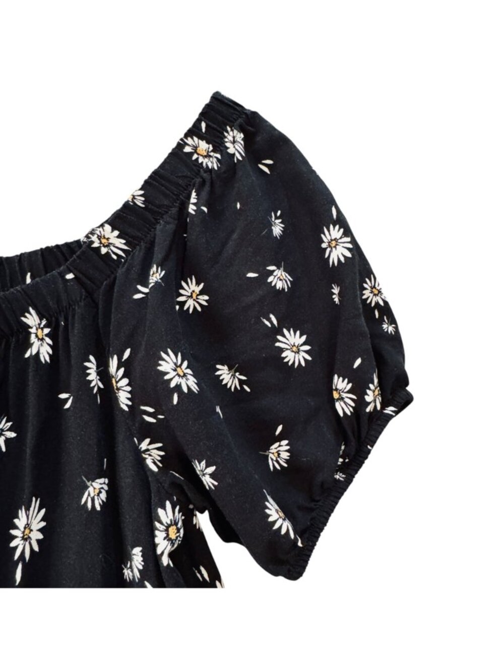 Maurices Size M Peasant Puffy Sleeved Mini Sundress Black Floral Tiered Ruffle - Picture 3 of 11